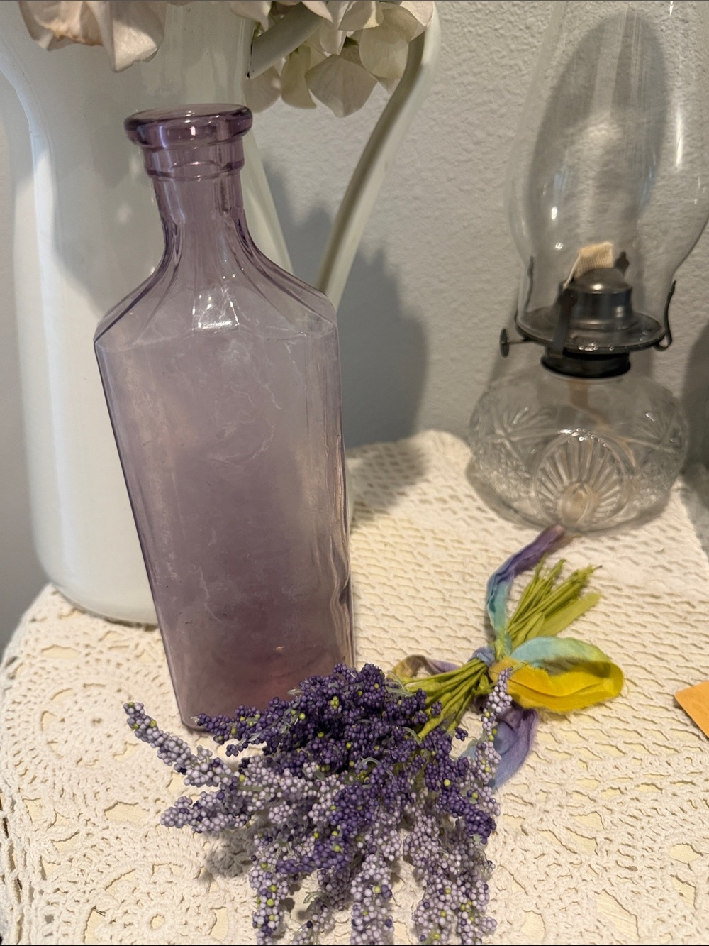 Antique Amethyst Apothecary Glass Bottle Tall Rectangular Circa 1890-1900
